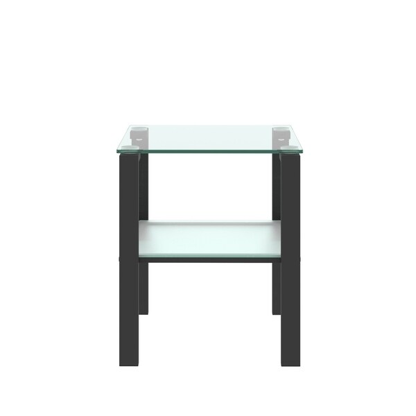 Two Layers Glass Side Table with Glass Tabletop and Metal Legs