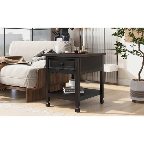 Classical BlackandEnd Table with Open Styled Shelf Large Storage Space