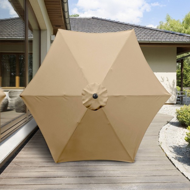 9 x27 X 9 x27 Steel Market Polyester Patio Umbrella With Crank Lift And Push button Tilt Antique Beige Astella