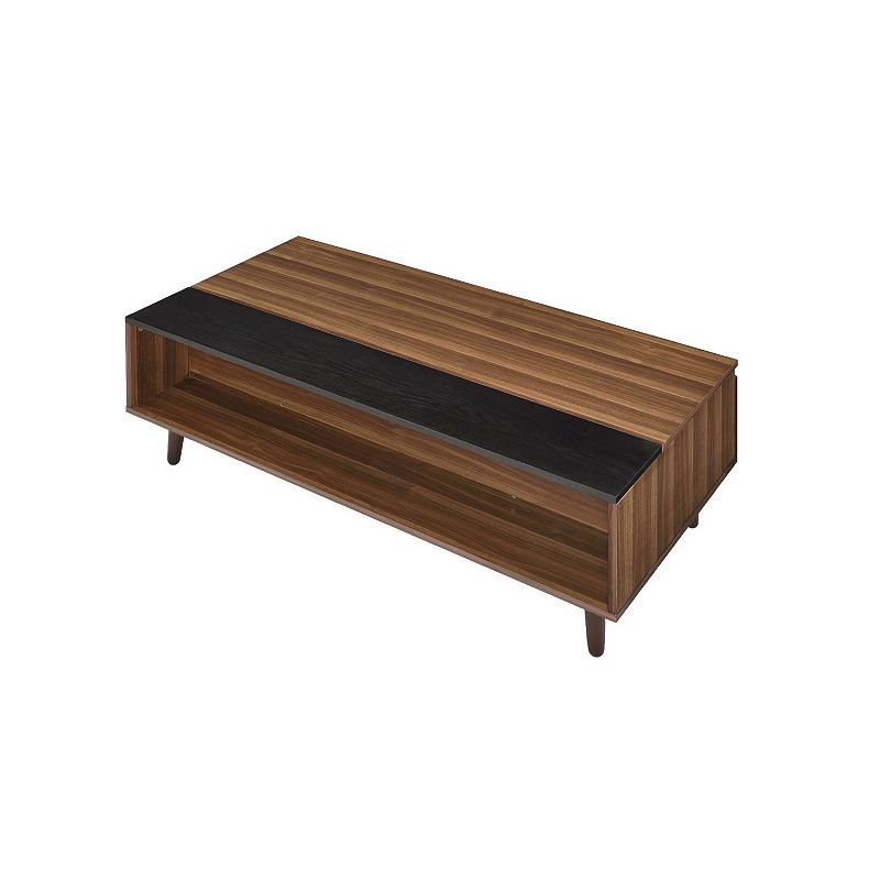 Wooden Coffee Table with Lift Top Storage and 1 Open Shelf， Walnut Brown