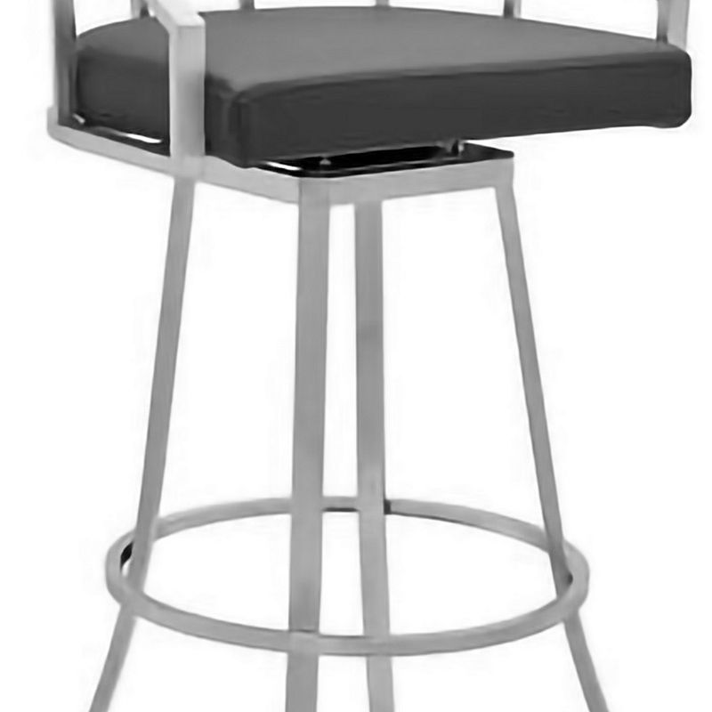 26 Inch Leatherette Back Barstool with Metal Frame， Slate Gray