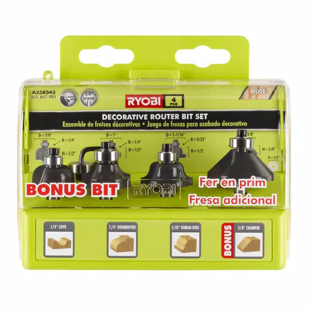 RYOBI Decorative Router Bit Set (4-Piece) and#8211; XDC Depot