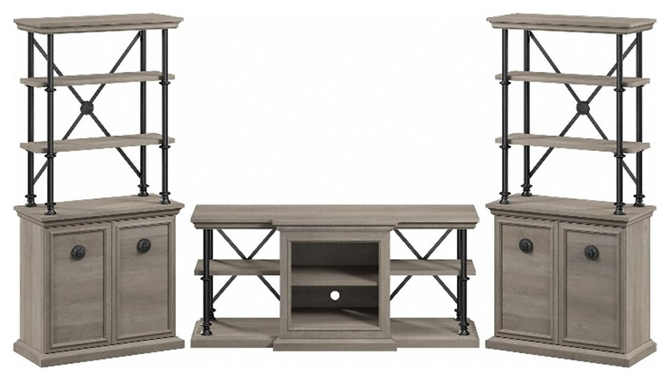 Coliseum 60W TV Stand with Bookcases in Driftwood Gray   Engineered Wood   Traditional   Entertainment Centers And Tv Stands   by Homesquare  Houzz