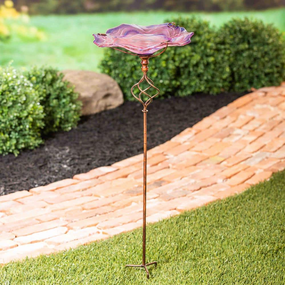 Evergreen Purple Swirl Glass Birdbath with Garden Stake 2GB7021ECM