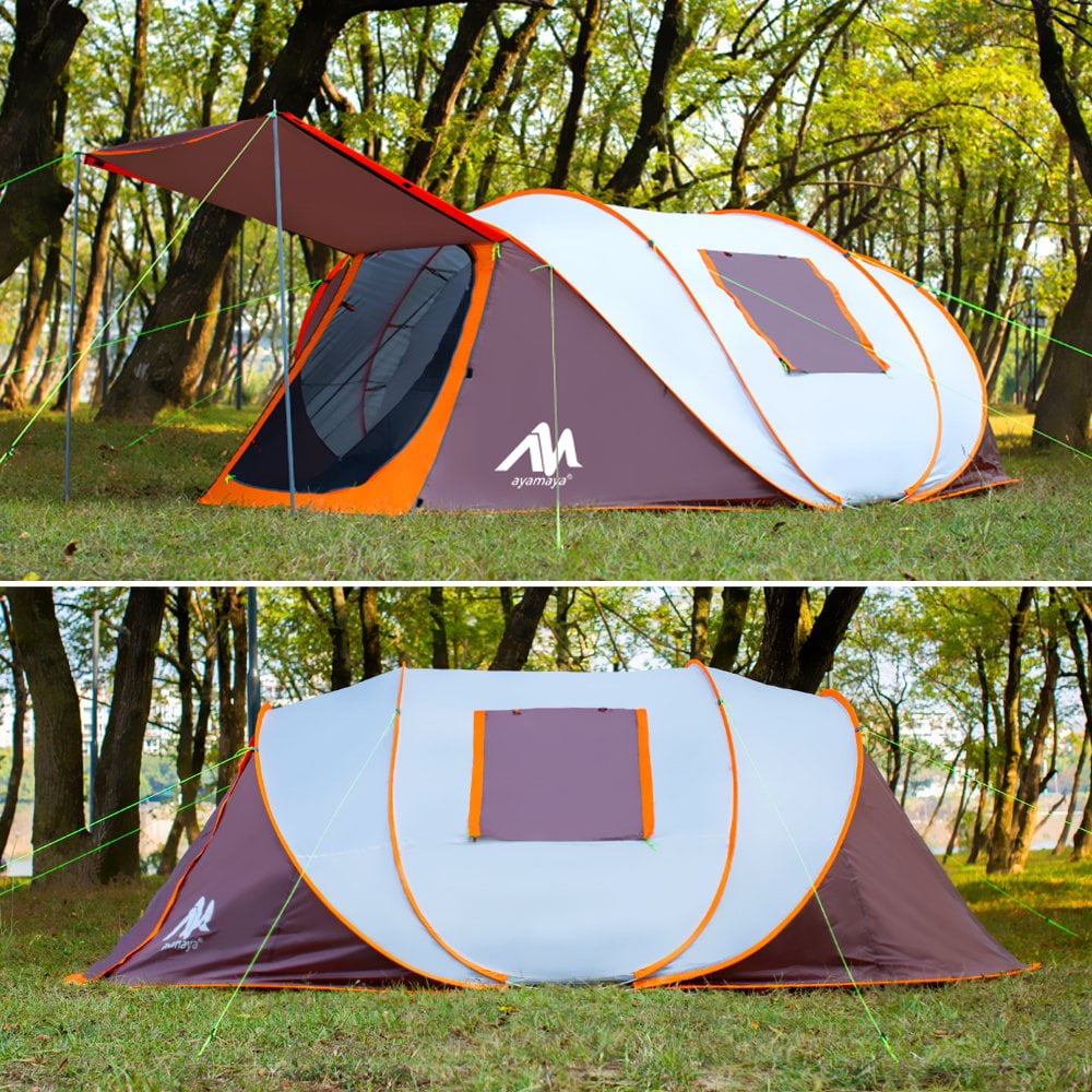 IClover 4-6 Person Large Double Layer Family Camping Instant Pop Up Tent Dome Waterproof 4/5/6 Persons Auto Waterproof Camping Dome Tent with Carry Bag for Hiking Picnic Backpacking 2021 New Brown