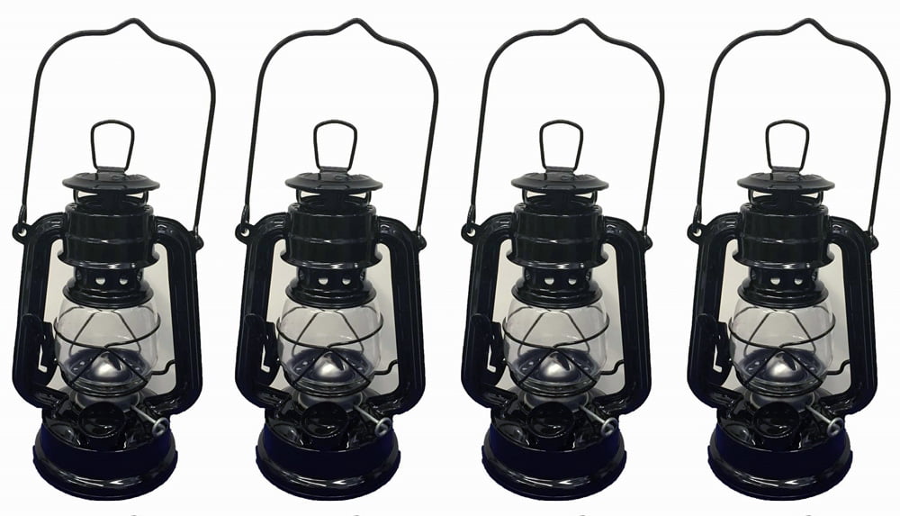 Lot of 4 - 8 Inch Black Hurricane Kerosene Oil Lantern Hanging Light / Lamp