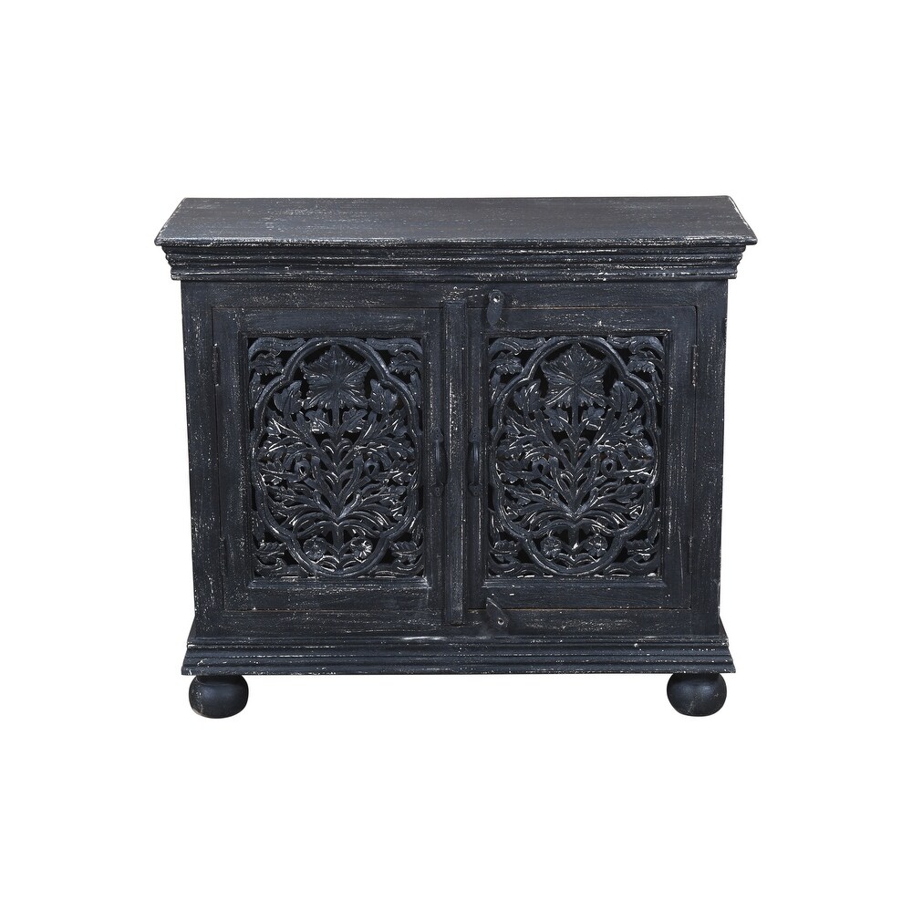 Luna Black Hand carved 2 Door Accent Cabinet