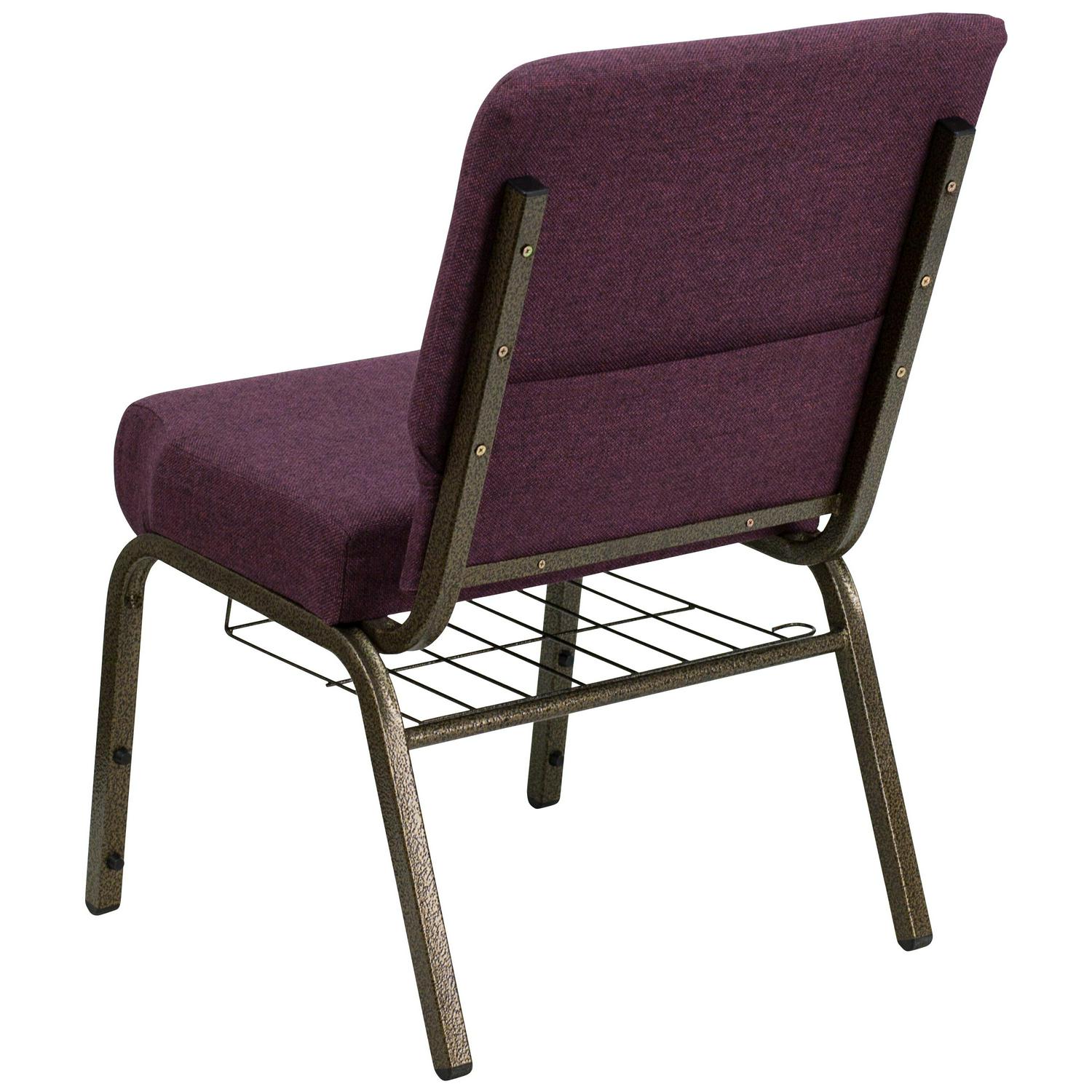 Flash Furniture HERCULES Series 218221W Church Chair in Plum Fabric with Cup Book Rack 8211 Gold Vein Frame  Crowdfused