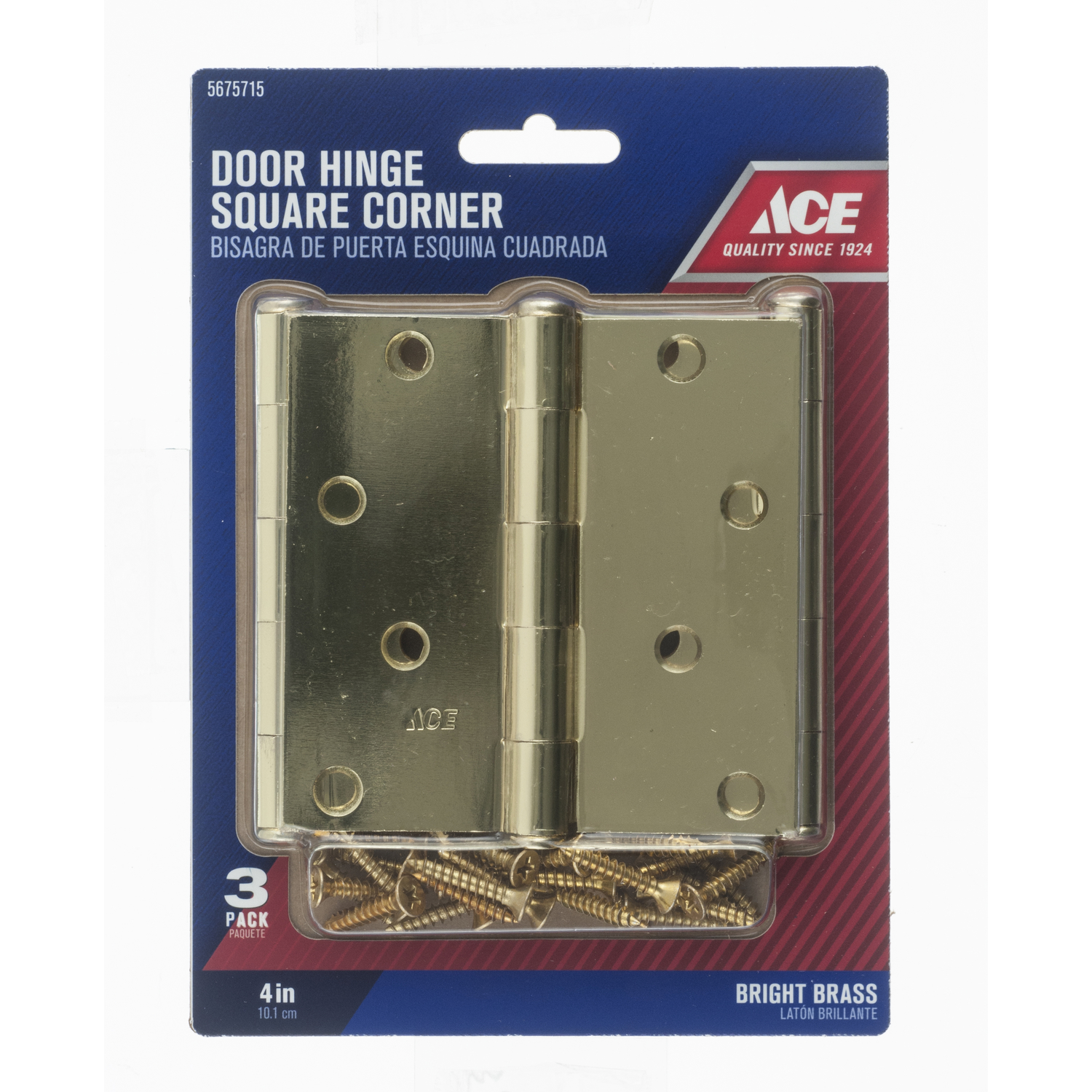 Ace 4 in. L Bright Brass Door Hinge 3 pk