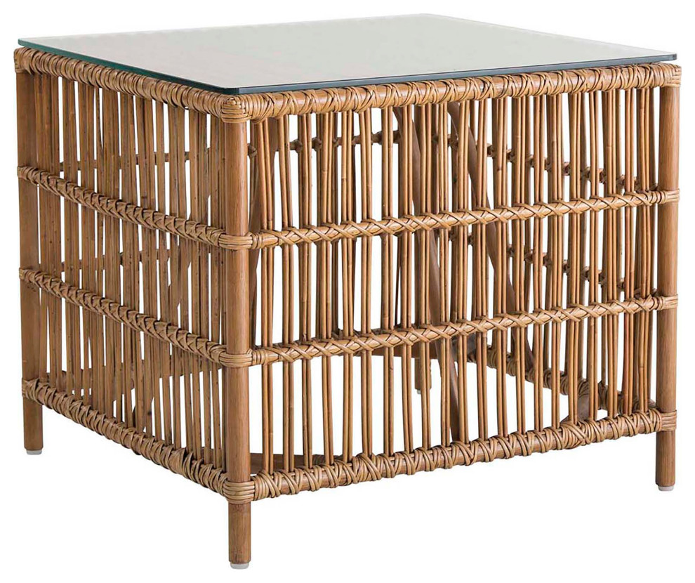 Donatello Rattan Side Table  Glass Top  Antique   Midcentury   Side Tables And End Tables   by Sika Design  Houzz