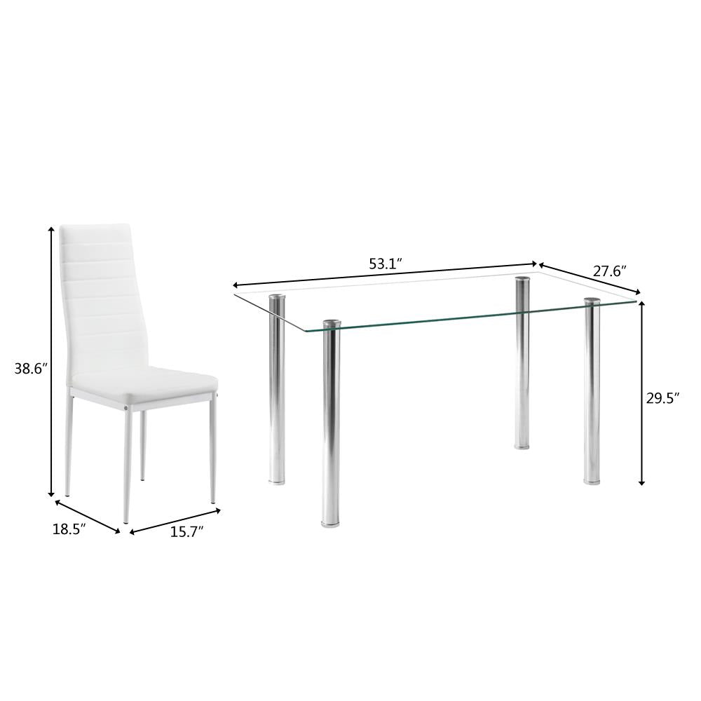 Ktaxon Home 7 Piece Dining Set Glass Metal Table and 6 Chairs Kitchen Room Furniture,White