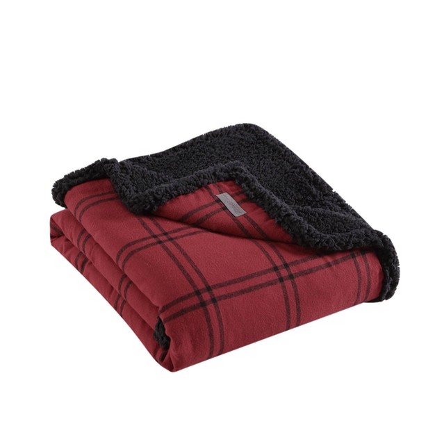 Kettle Falls Plaid High Pile Fleece Reversible Throw Blanket Eddie Bauer