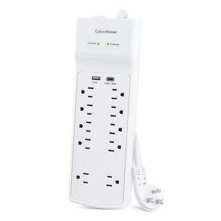 CyberPower 10-Outlet Surge Protector with USB and 4 ft. cord White P1004UC