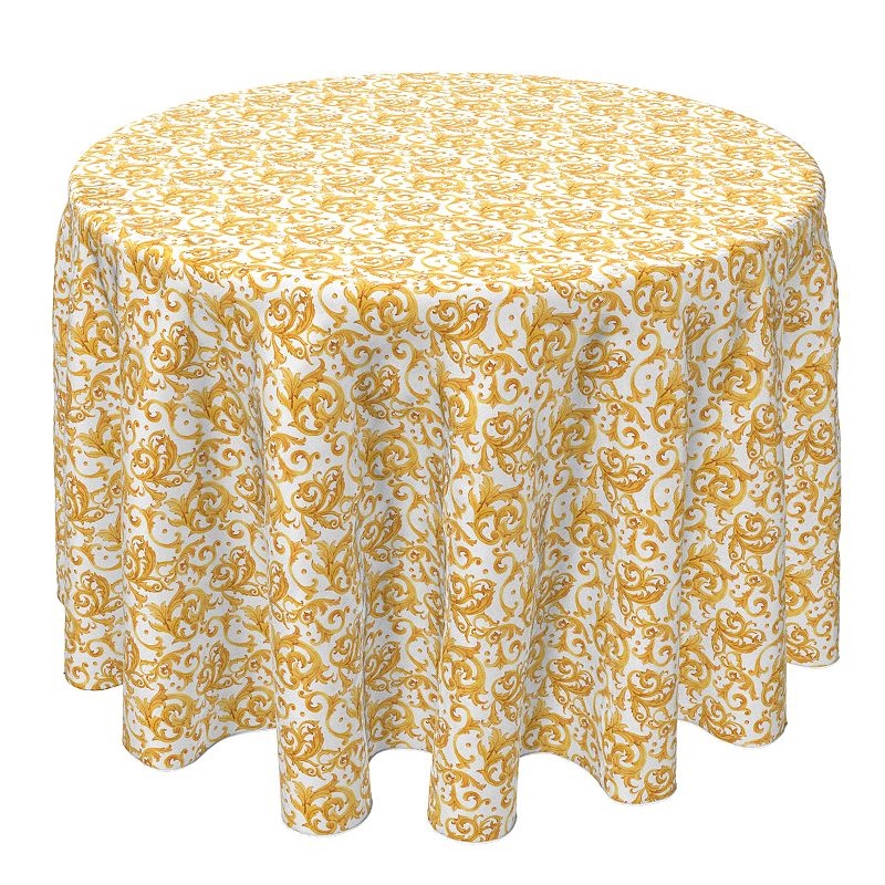 Round Tablecloth， 100% Cotton， 60 Round， Golden Damask