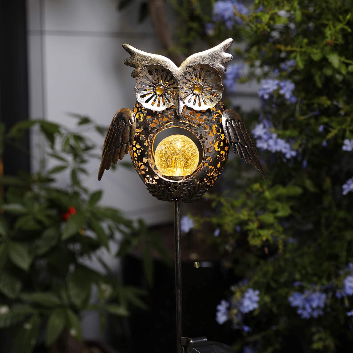 Singingarden Owl Solar Garden Lights LED Metal Outdoor Decor Solar Pathway Lights for Patio， Lawn，Yard， Walkway(Bronze)