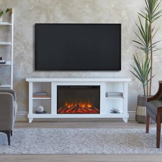 Real Flame Penrose Slim 58 in. Freestanding Wooden Electric Fireplace in White 7770E-W