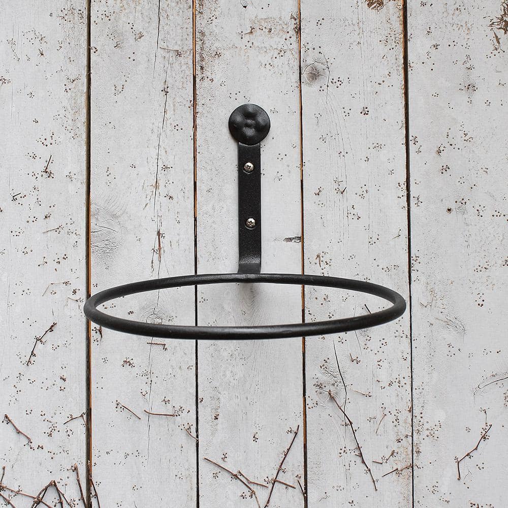 ACHLA DESIGNS 8 in. Dia Black Powder Coat Metal Wall Mounted Flower Pot Holder Ring Brackets (Set of 2) SFR-08-2