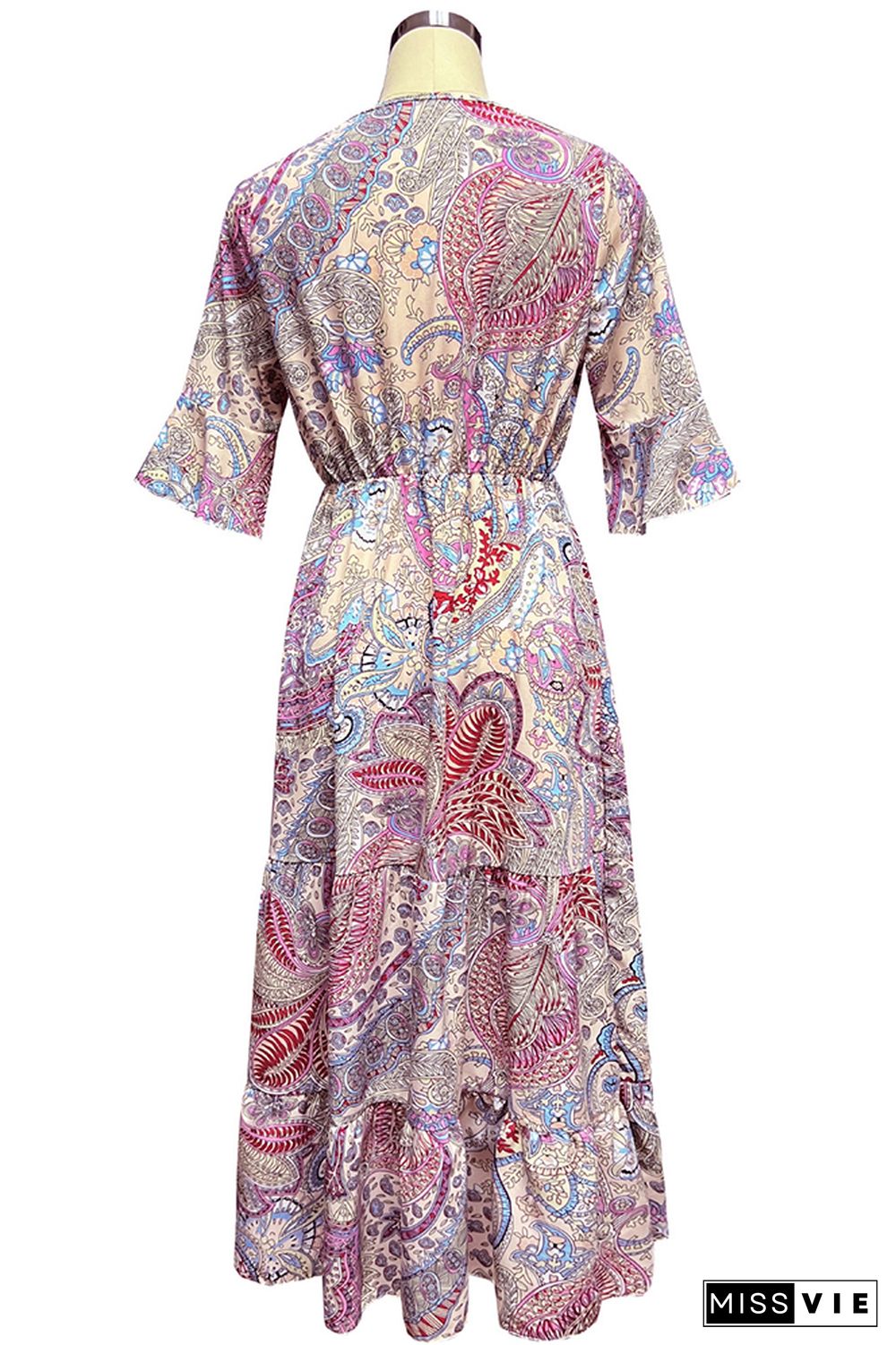 Paisley Floral Print Flare Sleeves Maxi Dress Wholesale