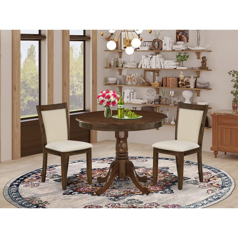 East West Furniture Dining Set  a Round Wooden Table with Pedestal and Parson Kitchen Chairs  Antique Walnut(Pieces Options)