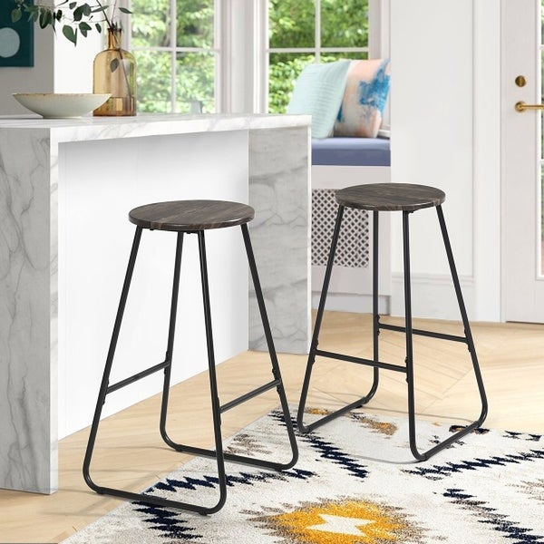 Armless Counter Stools MDF Seat with Metal Legs