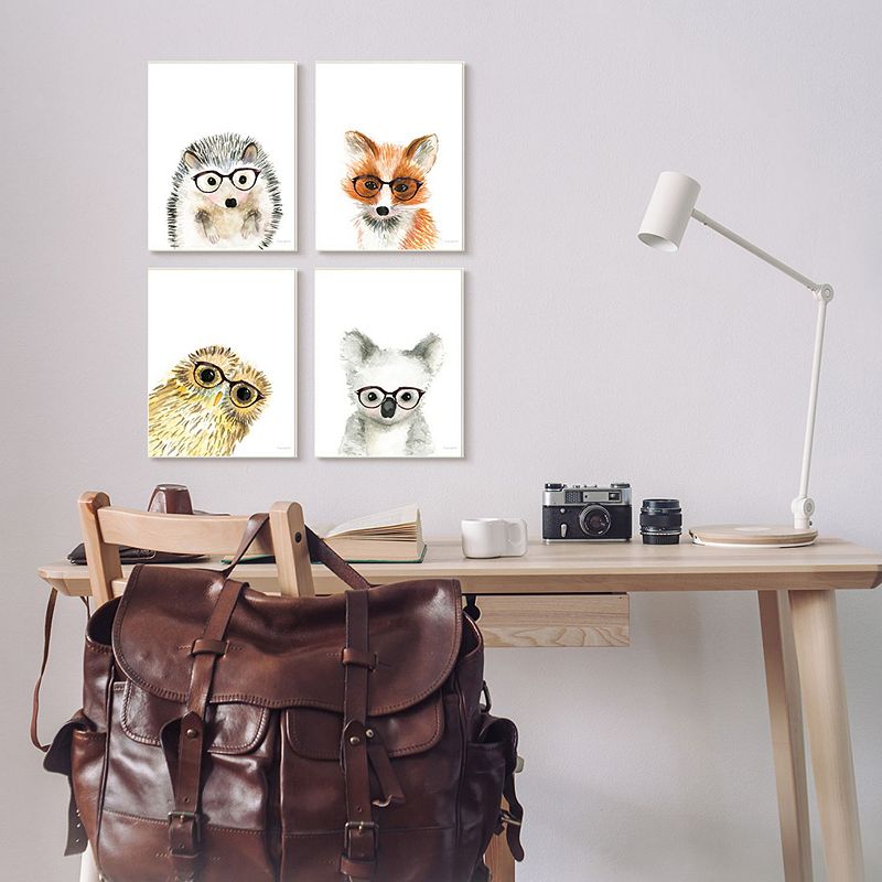 Stupell Home Decor Adorable Forest Animals Glasses Canvas Wall Art 4-piece Set