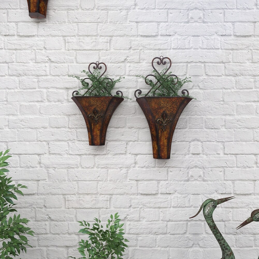 Brown Metal Indoor Outdoor Hanging Scroll Wall Planter (Set of 2)   S/2 22\