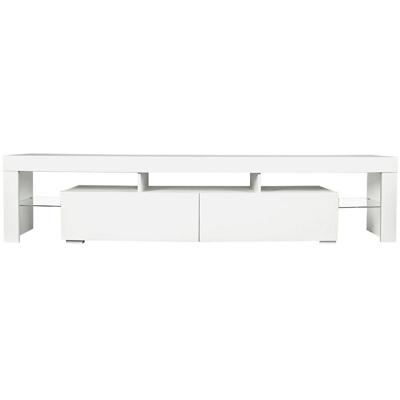 FC Design Modern gloss white TV Stand for 80 inch TV ， 20 Colors LED TV Stand w/Remote Control Lights