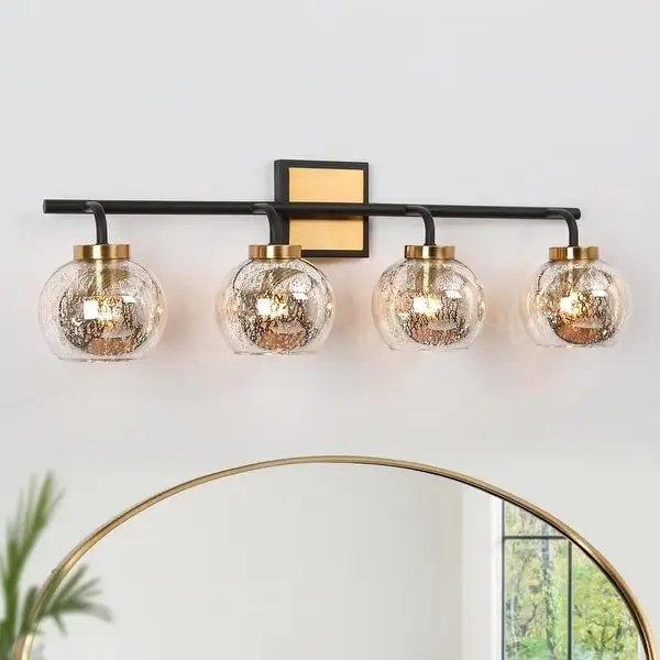 Modern Black Gold 2/3/4-Light Bathroom Mercury Glass Vanity Lights Wall Sconces