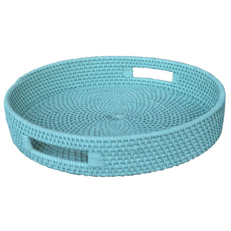 15 Aqua Blue Coast Rattan Round Tray