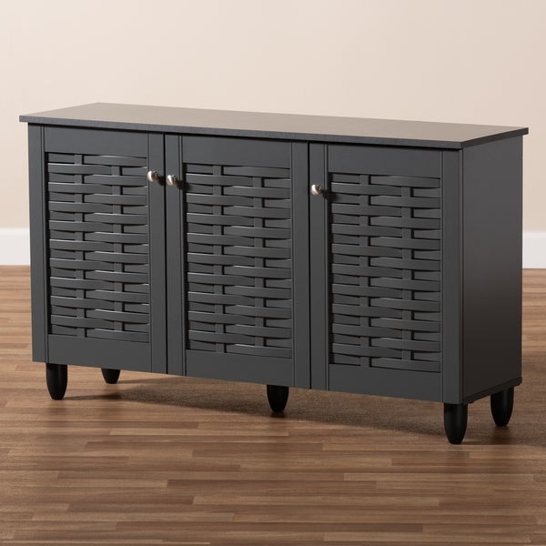 Contemporary Dark Grey 12-pair Shoe Storage Cabinet - - 26396257