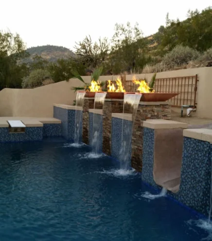 Outdoor Corten steel fire fountain top fires Water and fire Features for swimming pools