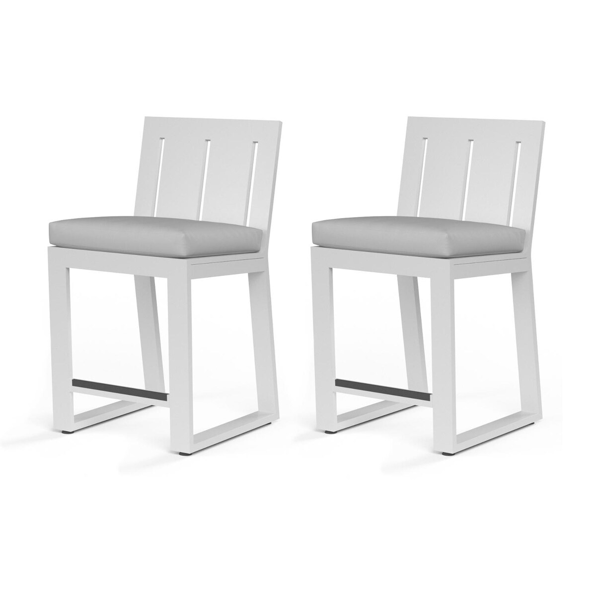 Sunset West Newport 2 Piece Aluminum Patio Counter Stool Set W/ Sunbrella Cast Silver Cushions