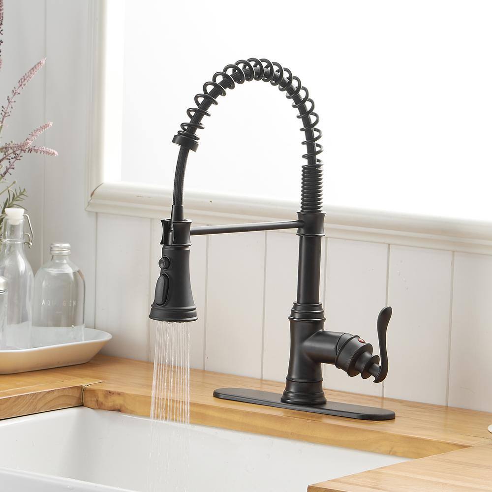 BWE Single-Handle Pull-Down Sprayer 3 Spray High Arc Kitchen Faucet With Deck Plate in Matte Black A-94553-Black