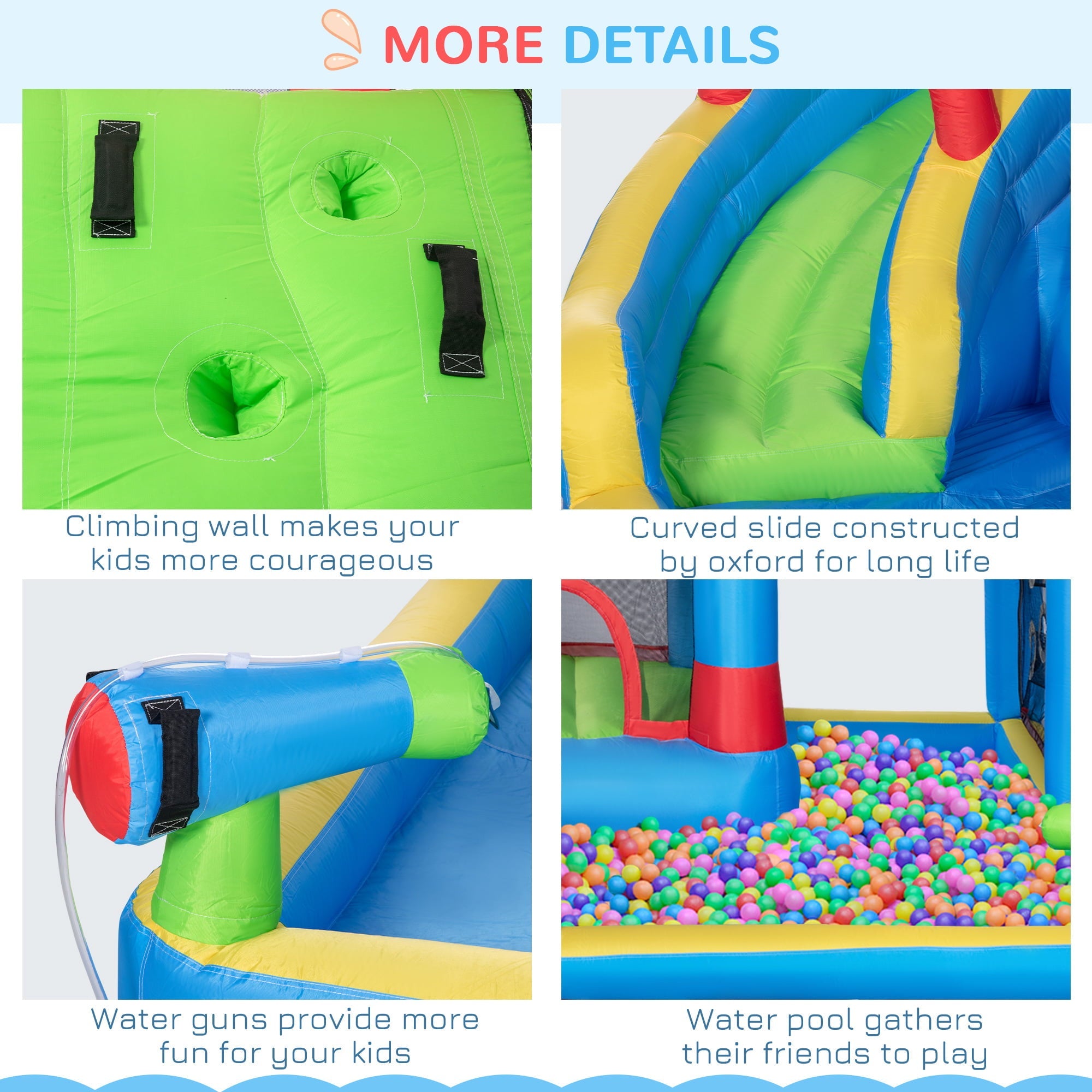 Outsunny 6-in-1 Inflatable Water Slide, Kids Water Park Castle Bounce House Includes Slide, Trampoline, Pool, Cannon, Climbing Wall, Throwing Wall with Carry Bag, Repair Patches, 450W Air Blower