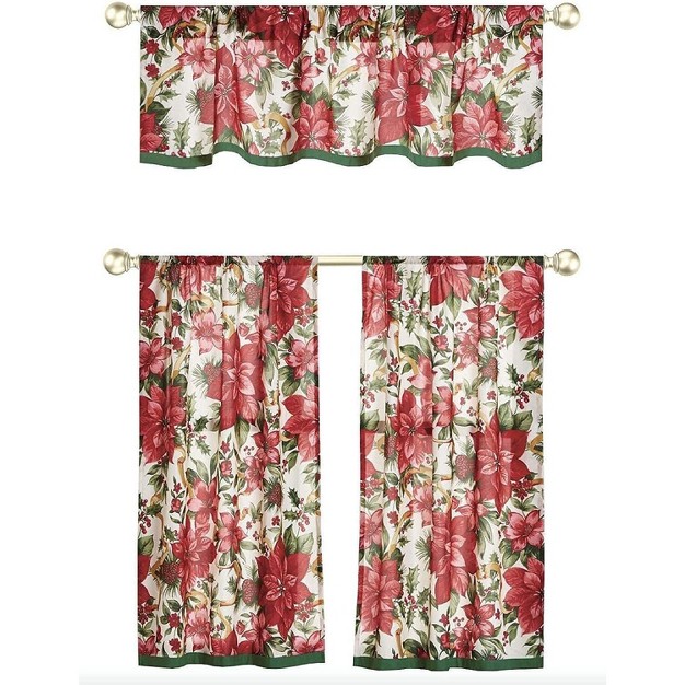 Kate Aurora Holiday Living Classic Poinsettia Complete 3 Piece Christmas Kitchen Curtain Tier amp Valance Set 58 In W X 36 In L