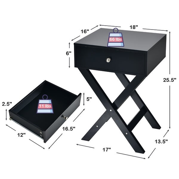 X Shaped End Table Modern Nightstand Sofa Side Table with Drawer