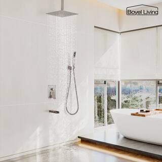 Boyel Living Ceiling Mount Single-Handle 1-Spray Tub and Shower Faucet with Hand Shower in Brushed Nickel - 12 Inch (Valve Included) MS-A3809-12BN