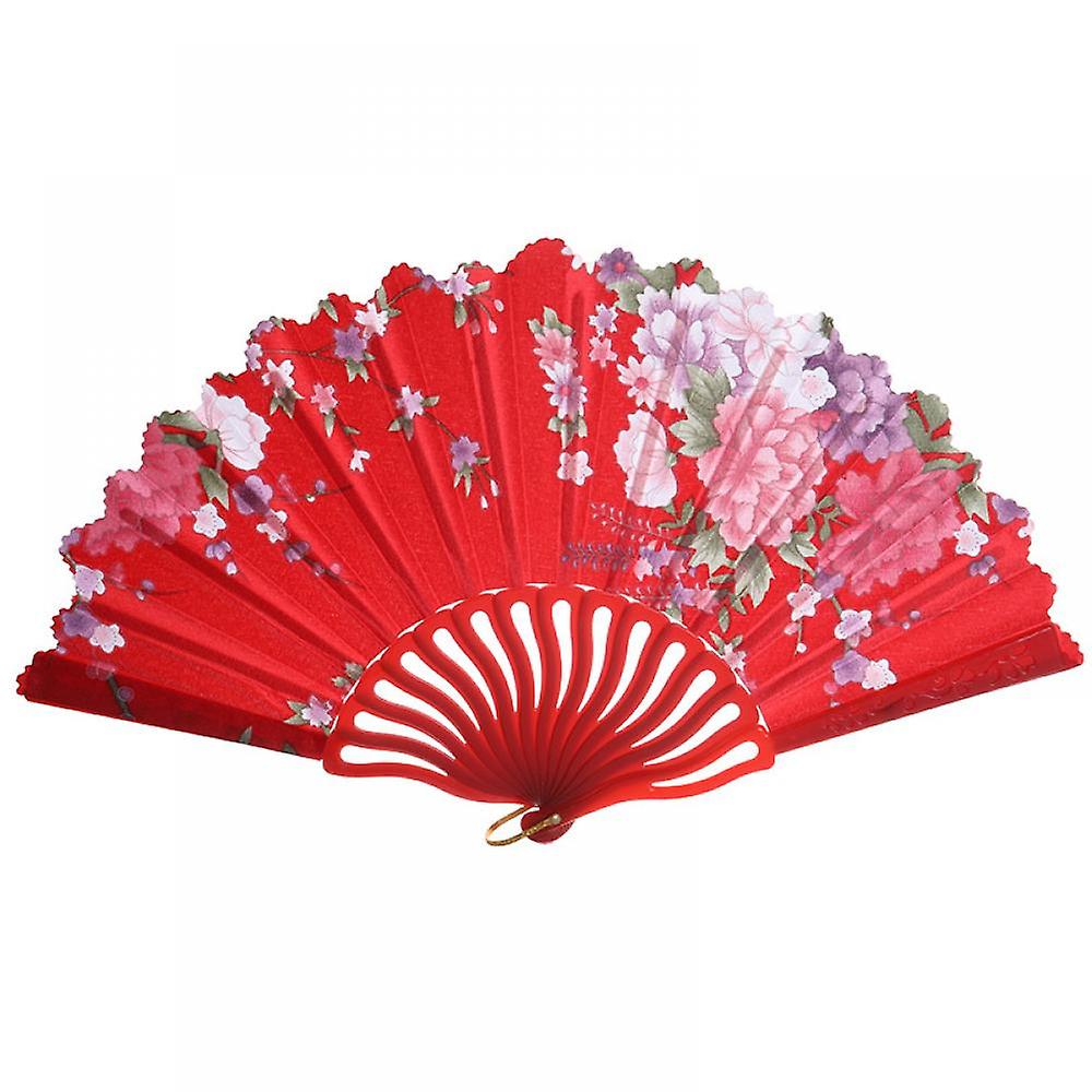 Floral Folding Hand Fan Vintage Handheld Lace Folding Fan With  Fabric Folding Fan For Wedding Dancing Party (red)