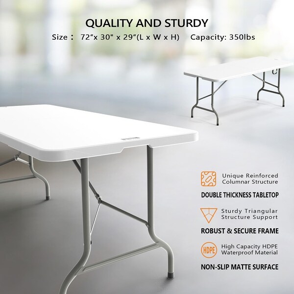 8 Foot Plastic Folding Table Portable Long White Table for Indoor Outdoor Use Rectangular with Carrying Handle