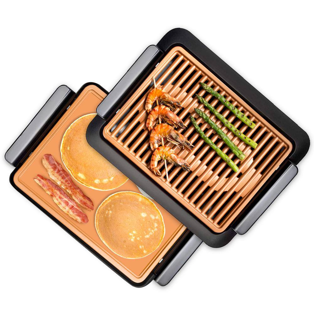 Gotham Steel 234 sq. in. Black Copper Non-Stick Ti-Ceramic Smoke-less Electric Indoor Grill  Griddle 1811MDB-HD