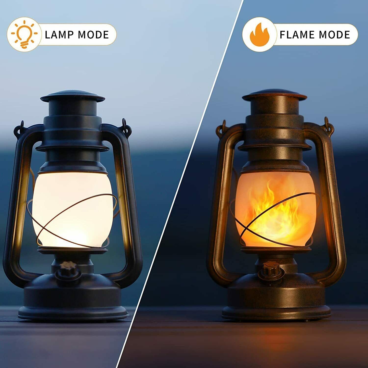 2 Pack Rustic Solar Flicker Flame Lantern Hanging Lights Outdoor Lamp Waterproof