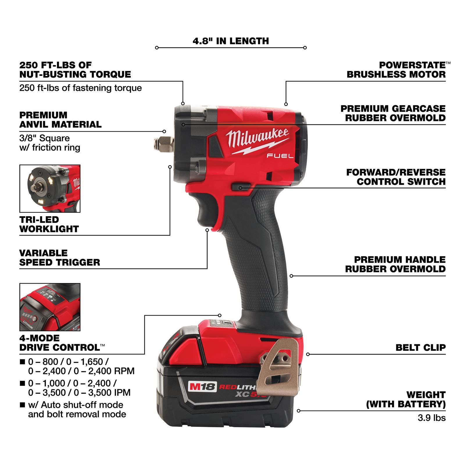 Milwaukee Tool 2854-20 Milwaukee M18 FUEL 3/8 in. Compact Impact Wrenches with Friction Ring