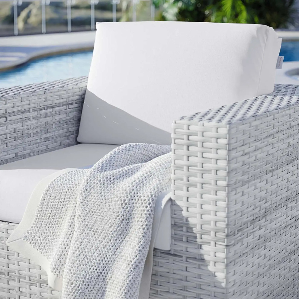 Patio Lounge Chair  Rattan Frame With Machine Washable Cushion  Light Gray/White   Tropical   Outdoor Lounge Chairs   by Decor Love  Houzz