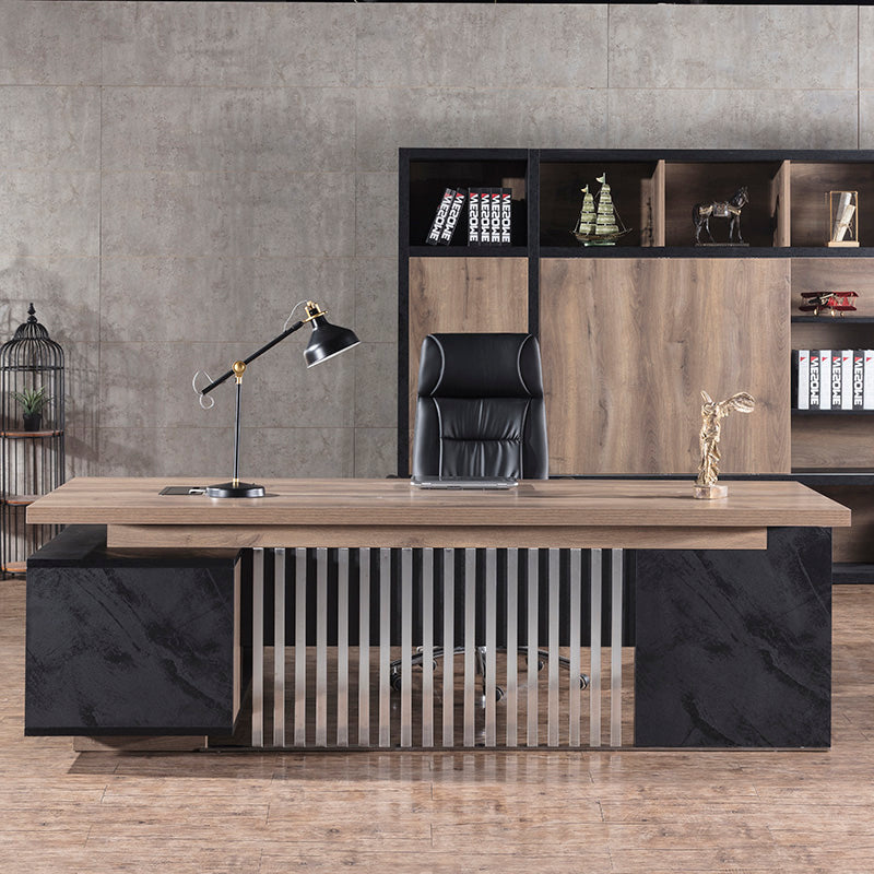 DAXTON Executive Desk with Right Return 2.4M - Warm Oak & Black