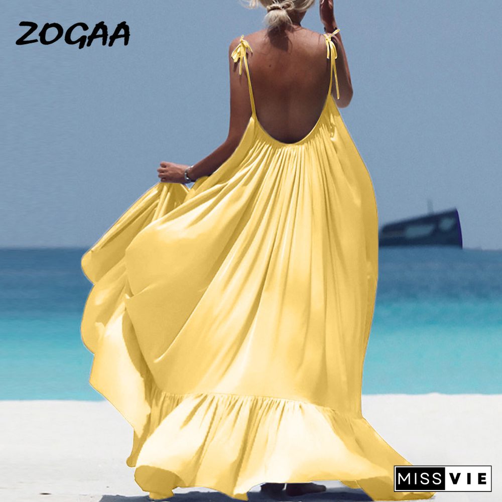 ZOGAA Boho Maxi Dress Women Spaghetti Strap Backless Long Dress Sexy Summer Party Bohemian Beach Dresses Vestidos Robe Femme