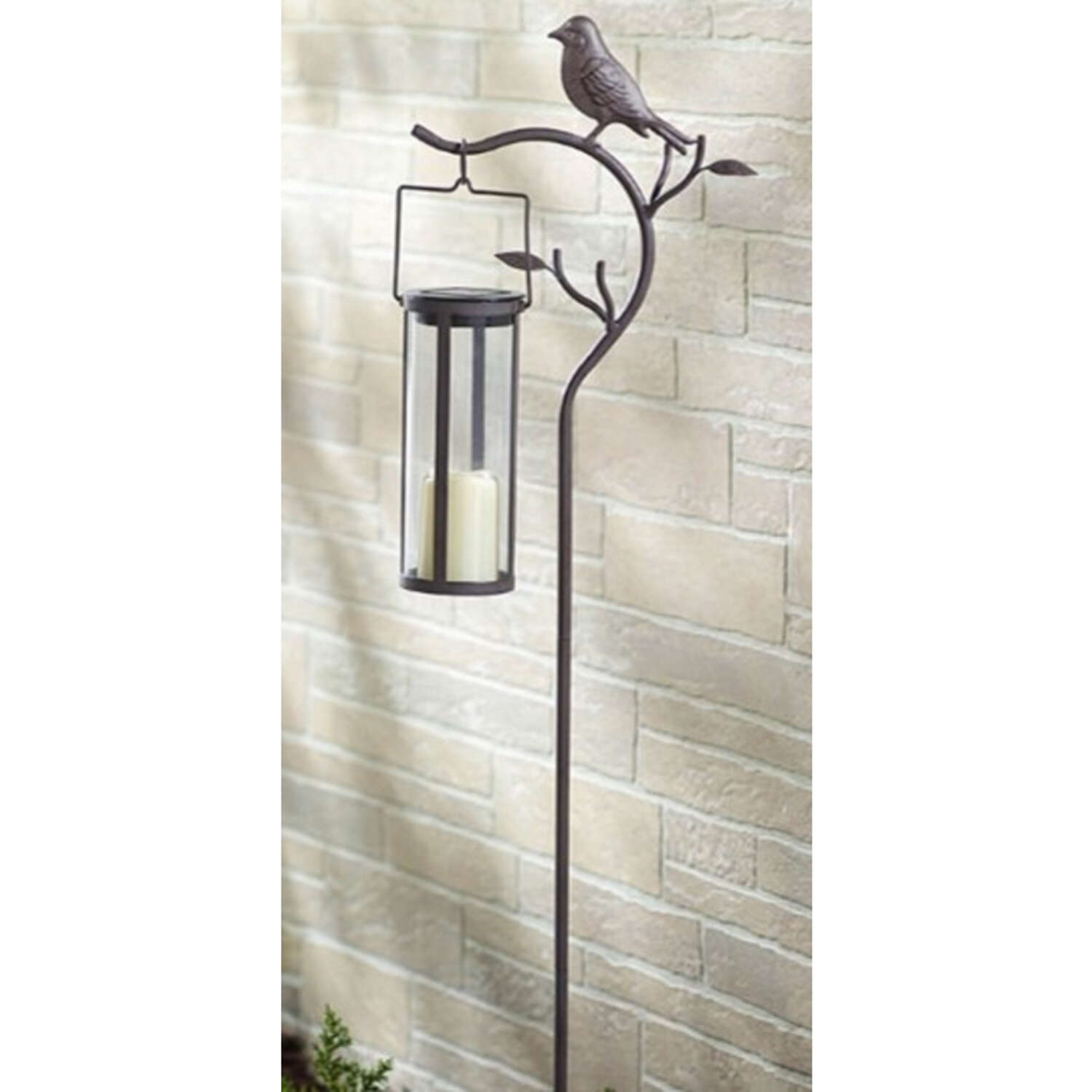 Smart Living 45 in. Solar Power Metal Provence Bird Hanging Lantern Bronze