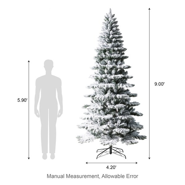 Glitzhome 7.5ft/9ft PreLit Flocked Slim Spruce Artificial Christmas Tree with Warm White Lights