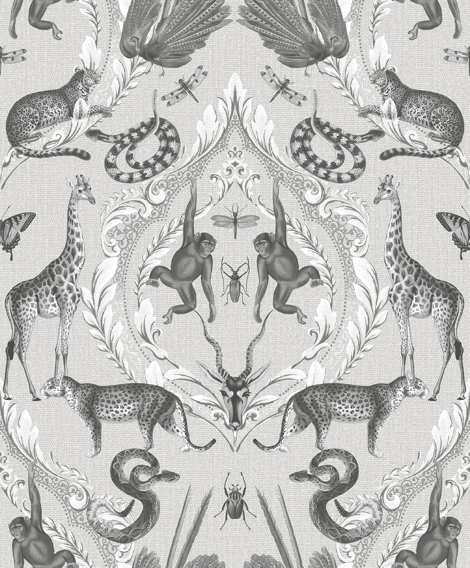 Sample Menagerie Wallpaper in Grey Hopsack, Black from the Bazaar Collection