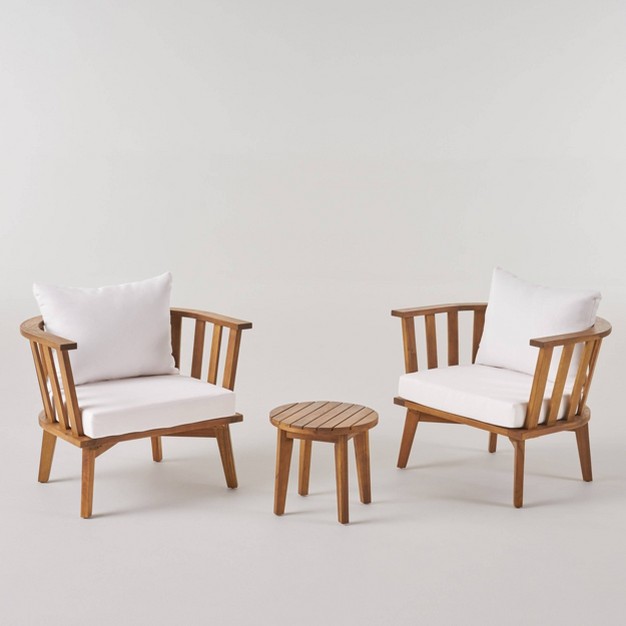 Chilian 3pc Acacia Wood Chair And Table Set Teak white Christopher Knight Home