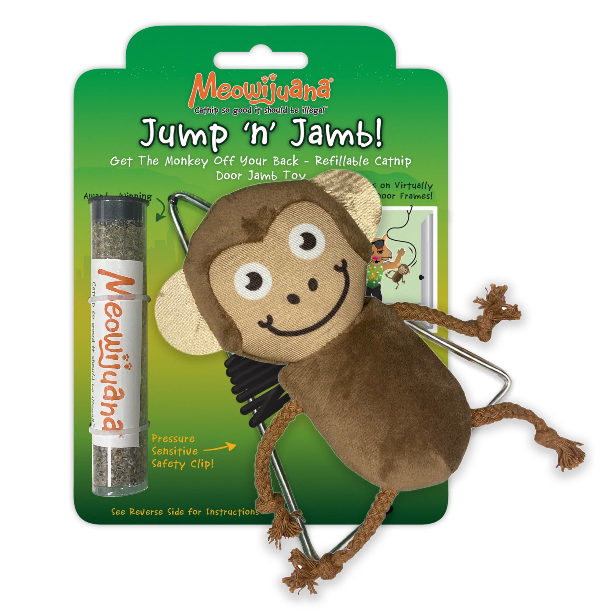 Meowijuana Jump n Jamb - Get The Monkey Off Your Back Hanger Cat Toy， Medium